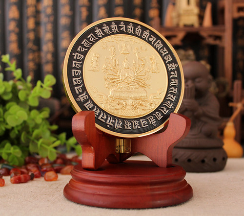 镀金准提镜摆件铜佛母菩萨唐密宗修持悉昙体梵文如法六字真言准提