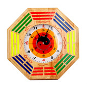 桃木八卦钟表彩绘生肖表正品 客厅看时间挂钟 李居明九运真铜钟中式