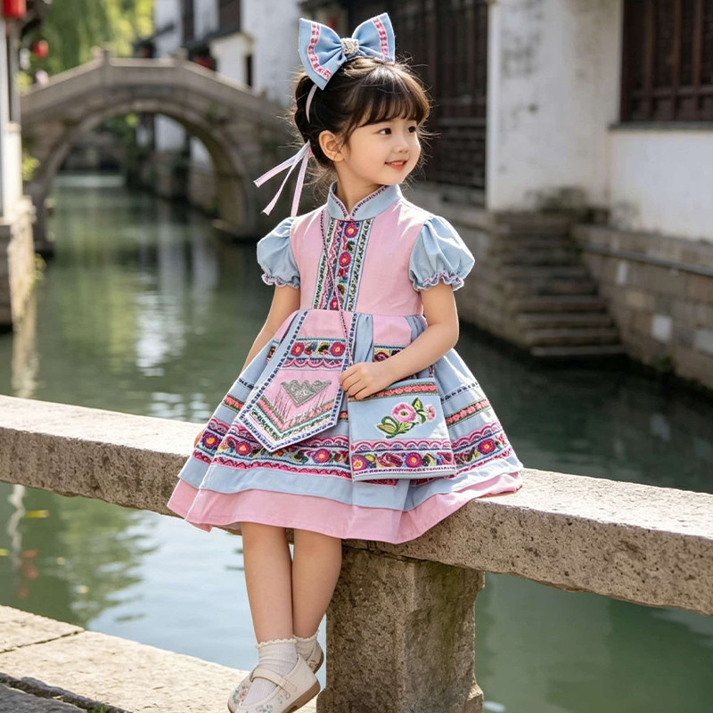 国庆儿童演出服少数民族女童广西壮族苗族彝族舞蹈服新款表演服装图片