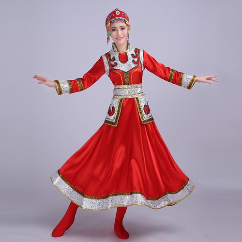 新款蒙古族服装舞蹈服装女装少数民族演出服广场舞服草原裙袍 - 封面