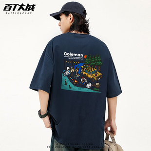 松井背面印花户外ins风潮流潮牌宽松大码舒适休闲穿搭圆领短袖t恤