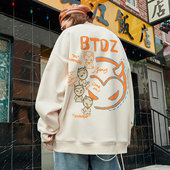 小怪兽卫衣潮牌怪兽圆领男潮ins宽松国潮春秋季 oversize美式 复古