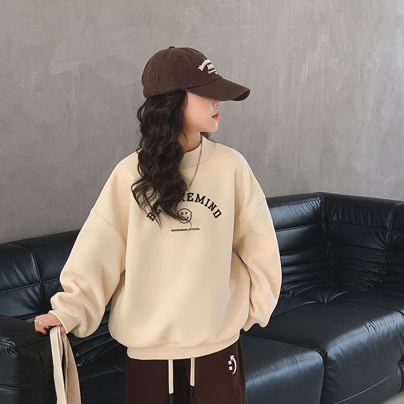 女童加绒卫衣秋冬2025新款儿童冬季洋气上衣中大童加厚宽松套头衫