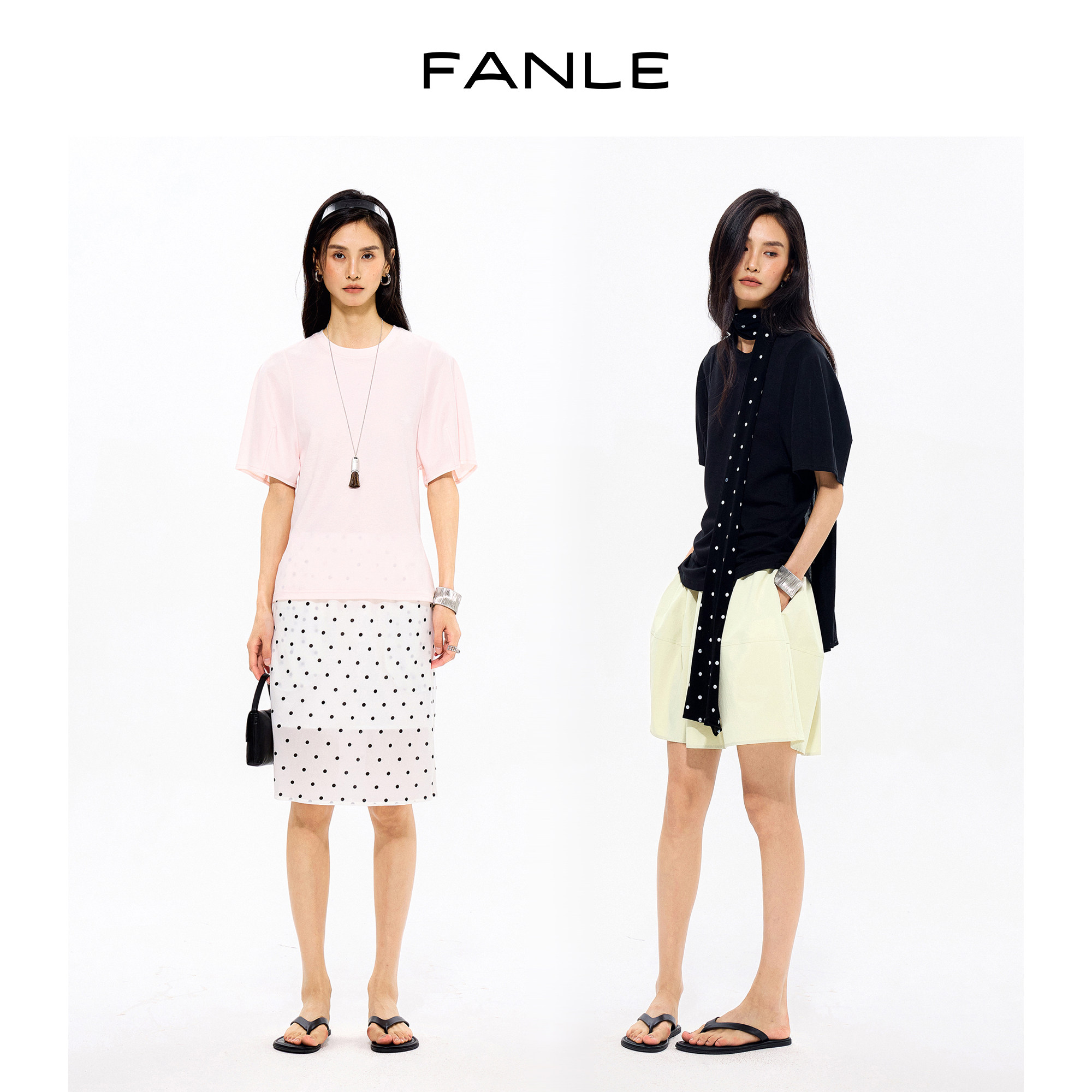 FANLE STUDIOS轻奢三醋酸亚麻透气抗皱宽松设计感灯笼袖T恤上衣图片