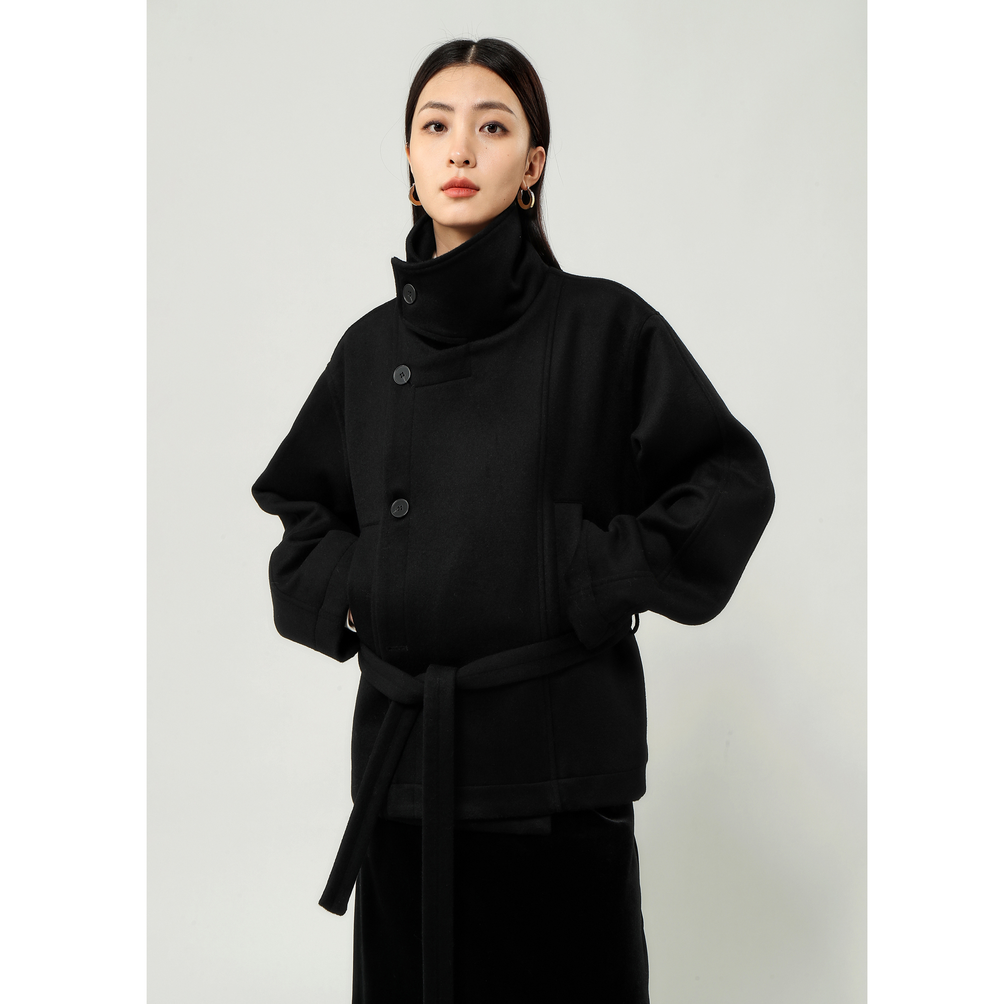 FANLE STUDIOS 羊绒羊毛Lemai*e风立领气质时髦收腰显瘦大衣外套