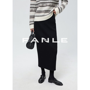 FANLE STUDIOS羊绒羊毛及简ROW风遮胯显瘦纸片人小黑裙直筒半身裙