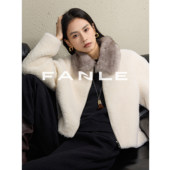 FANLE STUDIOS时髦晕染翻毛领加密柔软短款 拉链羊毛皮草外套