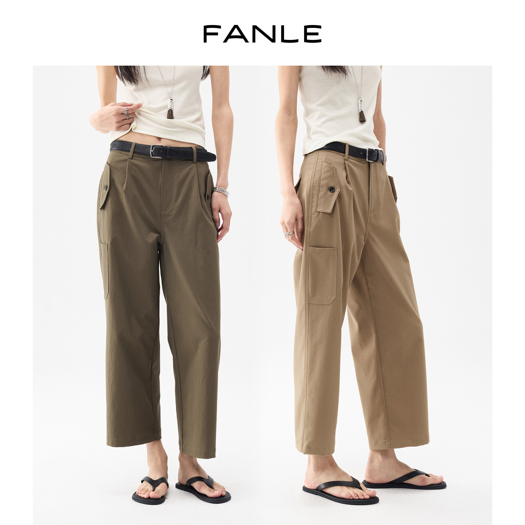 FANLE STUDIOS春夏高密抗皱城市户外工装休闲ROW风多袋VTG九分裤图片