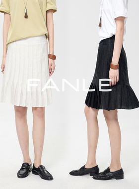 FANLE STUDIOS夏季韩国褶皱醋酸丝光仙气高腰显瘦百褶中裙半身裙