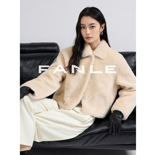 FANLE 皮草外套 STUDIOS进口短直毛羊驼毛及简翻领廓形ROW风短款