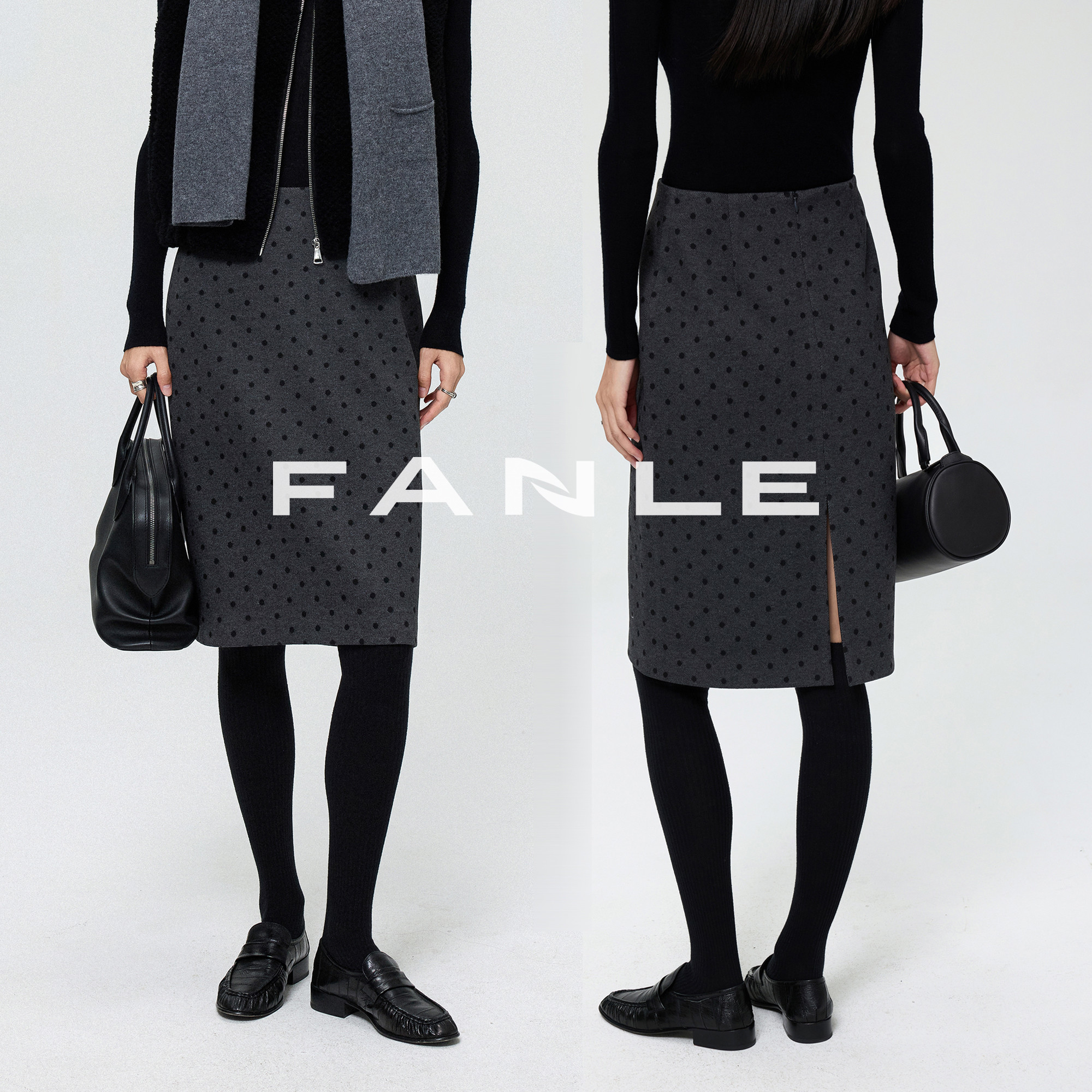 FANLE STUDIOS【重磅推荐】定制波点羊毛加厚保暖高腰中裙半身裙