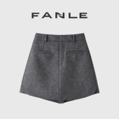 断码 轻奢高品初剪羊毛混色高腰小a百搭气质短裙裤 清仓不退换 冬季