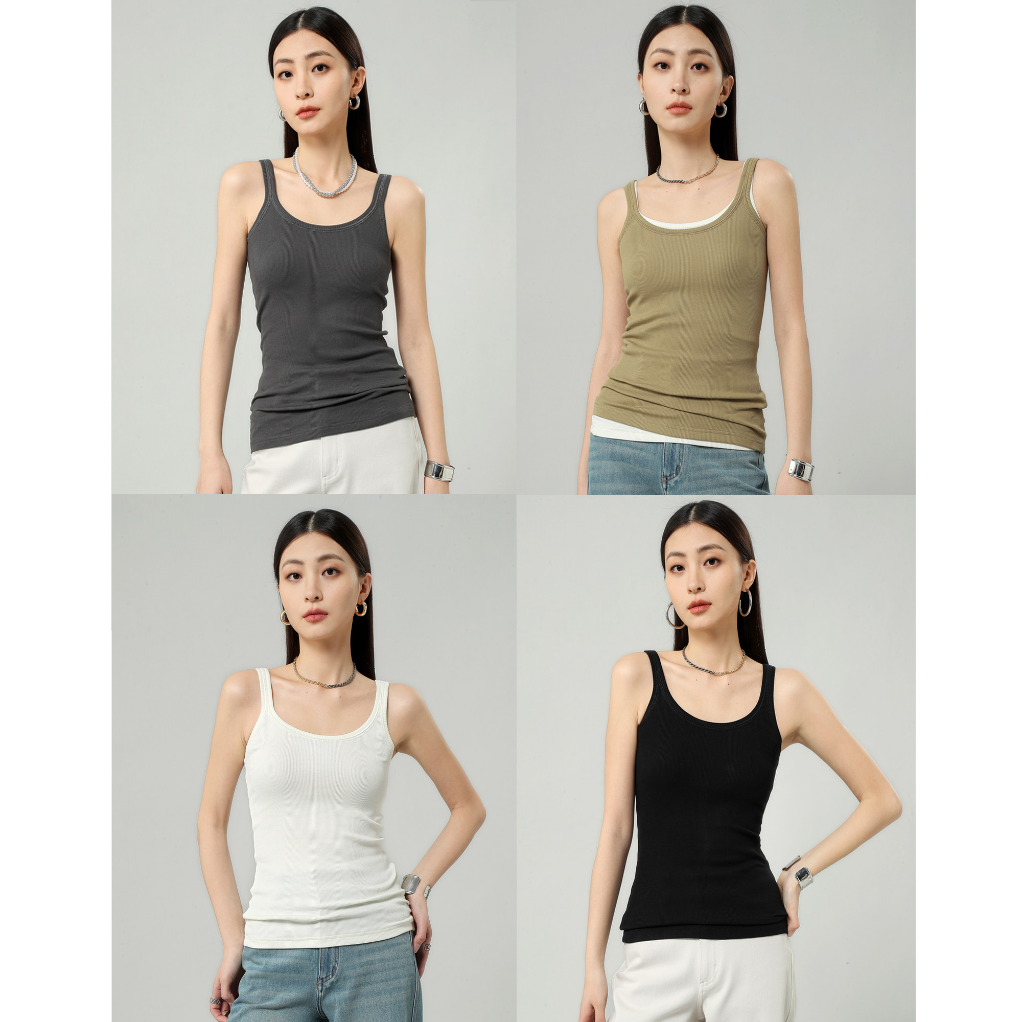 FANLE STUDIOS高品质可机洗螺纹推叠Cozyfit风及简百搭细吊带背心,女装/女士精品,背心吊带,淘宝优惠券,粉丝福利购,淘宝优惠卷