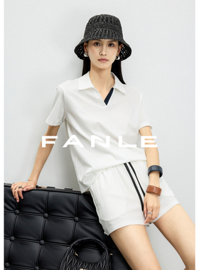 FANLE STUDIOS进口三醋酸老钱时髦MIU风撞色POLO领短袖T恤三件套