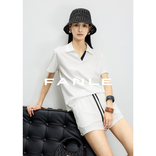FANLE STUDIOS进口三醋酸老钱时髦MIU风撞色POLO领短袖T恤三件套