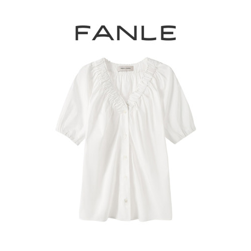 FANLESTUDIOS收腰短袖抗皱棉衬衫