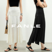 FANLE STUDIOS韩国进口褶皱醋酸仙气飘逸高腰不规则裙摆半身裙女