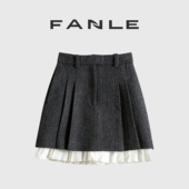 断码 清仓不退换秋冬加厚初剪羊毛人字纹MIU风拼接羊毛高腰a字短裙