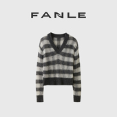 断码 清仓不退换马海毛羊毛混纺轻盈高工艺双层条纹短款 V领毛衣