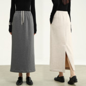 FANLE STUDIOS冬季 加厚保暖细腻人字纹羊毛牛筋高腰直筒半身裙女