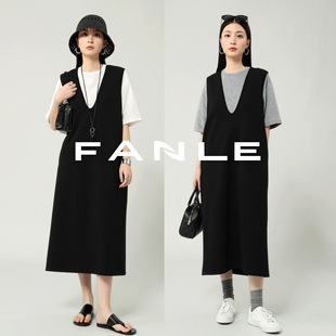 STUDIOS及简叠穿ROW风V领松弛感宽松直筒休闲纸片人连衣裙 FANLE