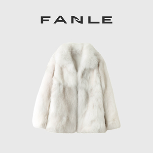断码清仓不退换白狐狐狸毛翻领皮草外套中长款蓬松纤细皮毛一体女
