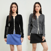 FANLE 女 针织衫 STUDIOS三宅工艺美丽奴羊毛V领撞色MIU风开衫 薄款