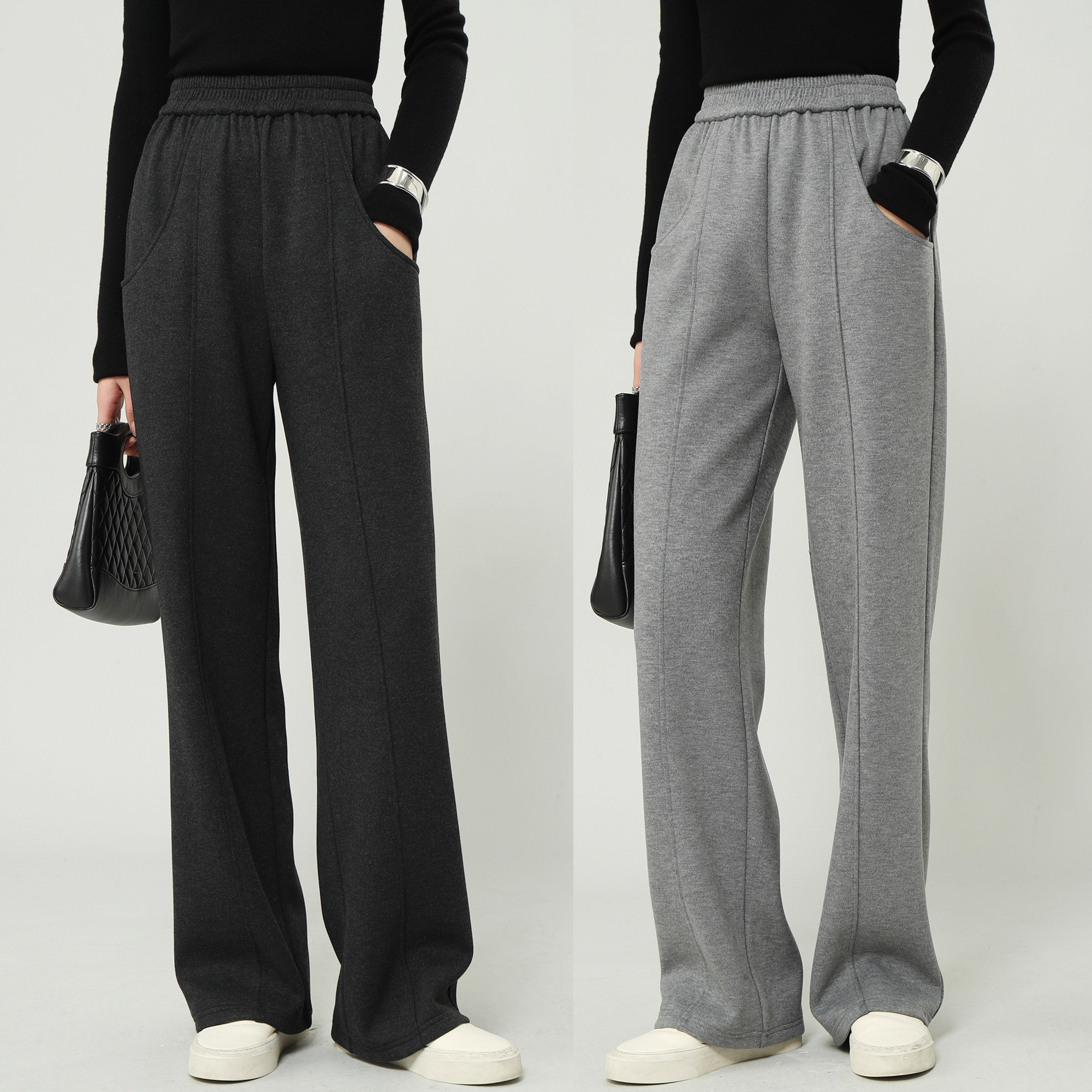 FANLE STUDIOS轻奢时髦加厚羊毛大口袋直筒宽松休闲运动裤/卫衣