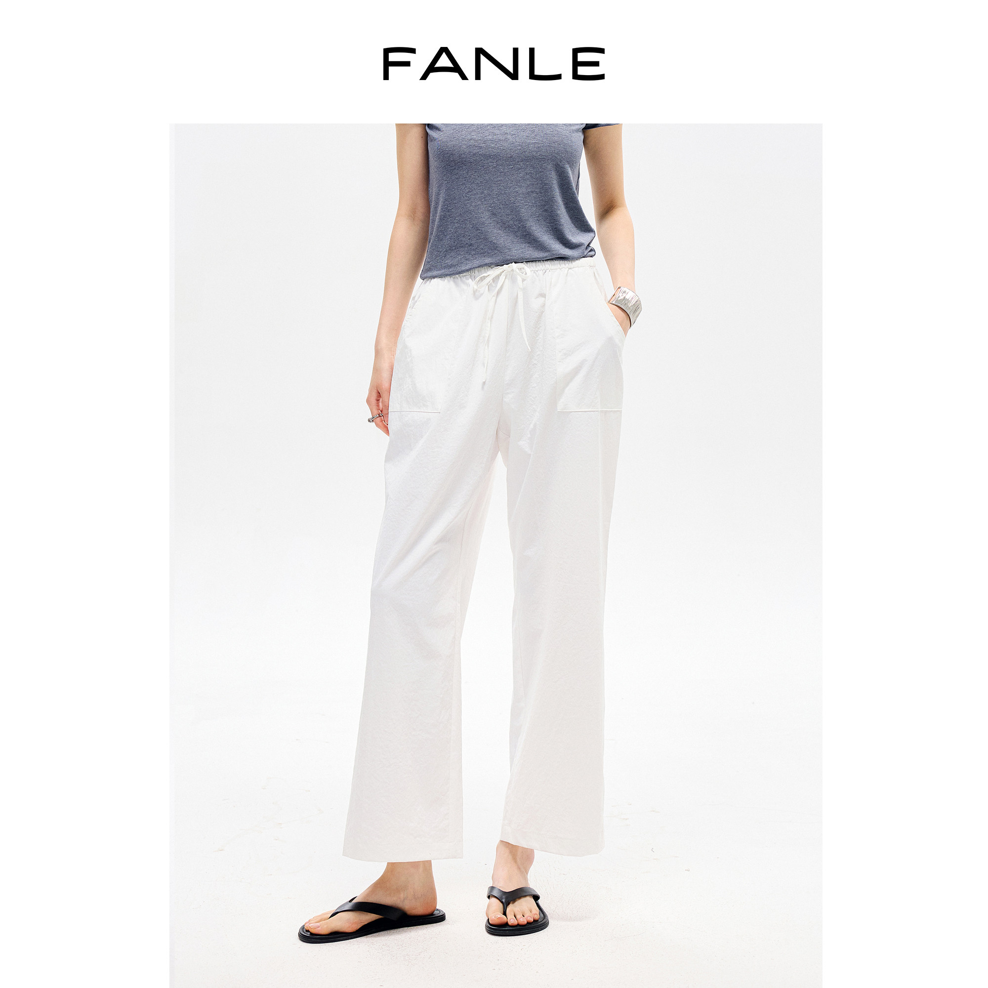 FANLE STUDIOS轻薄防晒抗皱百搭松弛感可机洗窄腰口袋九分直筒裤图片