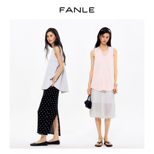 FANLE STUDIOS轻奢重工立体压线V领显瘦弧形下摆时髦调性无袖上衣