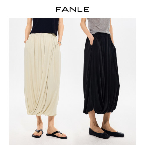FANLE STUDIOS美国伊士曼醋酸针织抗皱垂顺显瘦纽结花苞半身裙