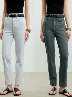 FANLE STUDIOS夏季薄款重工水洗干爽弹力牛筋腰烟管裤直筒牛仔裤