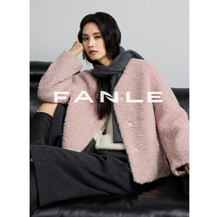 进口小羊驼羊羔毛V领廓形显瘦皮草外套 重磅推荐 FANLE STUDIOS