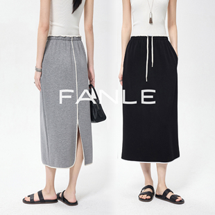 FANLE STUDIOS高密透气时髦撞色立体分割牛筋高腰休闲卫裙半身裙
