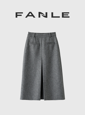 断码清仓不退换加厚羊毛混纺高腰时髦开叉风琴片中长款气质半身裙