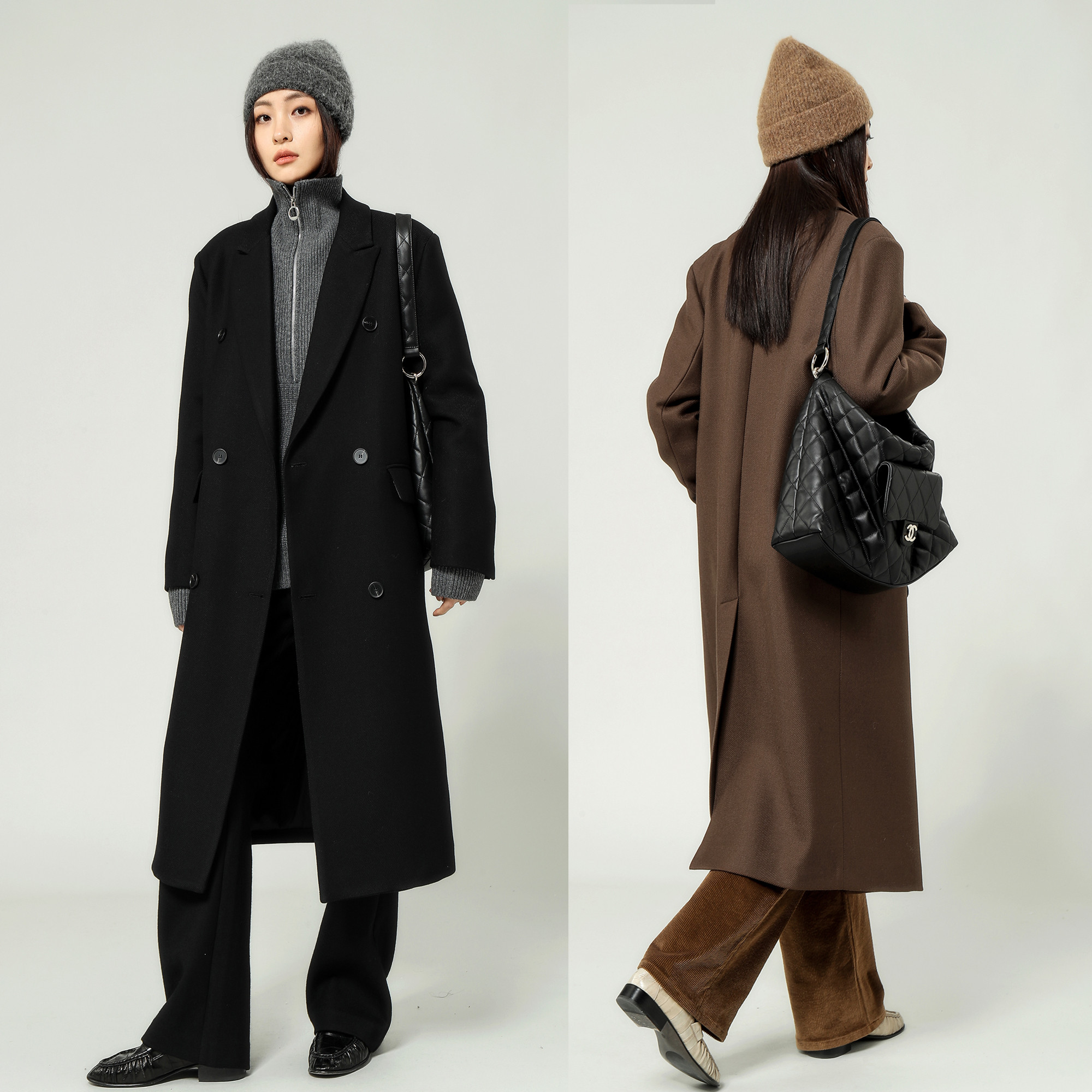 翻领羊毛廓形加厚中长款大衣