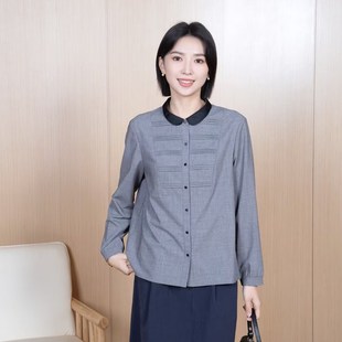 新款 女衬衫 女装 气质显瘦长袖 5198 撞色领单排扣韩版 YUN韫2025春季