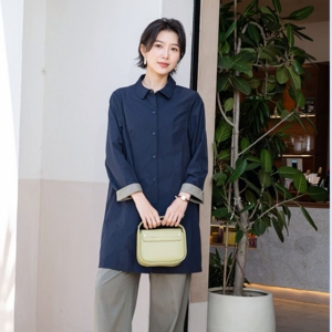 韫长袖翻领中长款通勤风衣外套