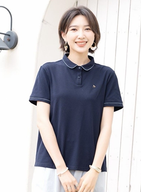 YUN韫2026夏季新款女装撞色翻领休闲简约短袖针织棉女T恤衬衫6211