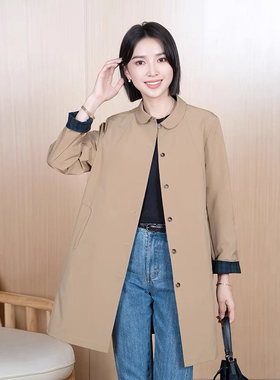 YUN韫2026春季新款女装通勤松弛感翻领单排扣长款女风衣外套 5206