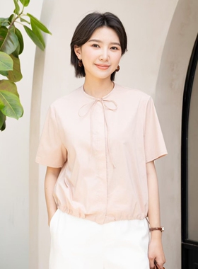 YUN韫2026夏季新款女装圆领绑带时尚气质宽松显瘦短袖女衬衫 6207