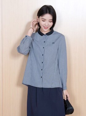 YUN韫2025春季新款女装撞色翻领单排扣通勤简约长袖格子衬衫 5258