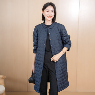 显瘦轻便女棉服 娃娃领单排扣波浪格中长款 5028 新款 YUN韫2025冬季