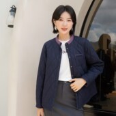 YUN韫2025冬季 6056 女棉服外套 新款 撞色翻领休闲百搭显瘦菱格短款