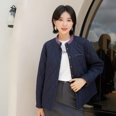 韫棉短款通勤宽松撞色领棉服外套