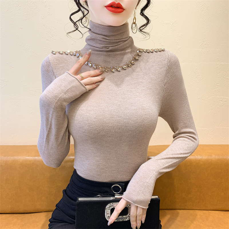 堆堆高领软糯针织衫女秋冬高级设计感钉钻上衣长袖内搭毛衣打底衫