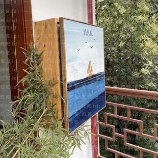 定制实木松木箱子包灭火箱挂画全凸出加厚消防栓遮挡装饰画可开门