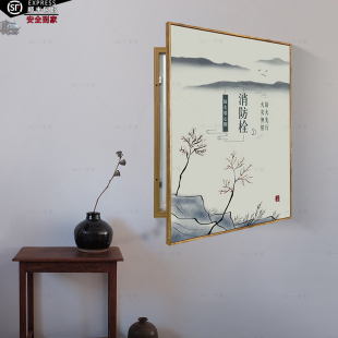 饰画消防栓遮盖消防箱电表箱电闸挂画可开门 定做遮挡消火栓实木装