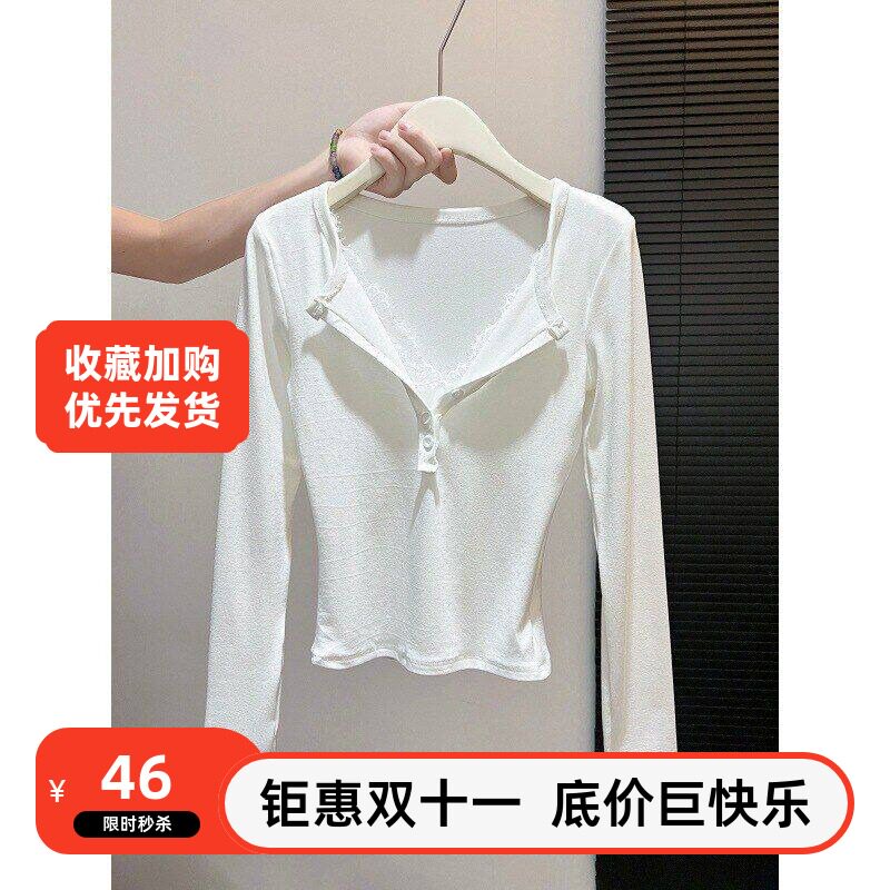 T恤新款法式修身蕾丝上衣女秋季