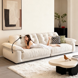 奶油风云朵布艺沙发雪尼尔绒功能充电现代客厅可拆洗太空云沙发